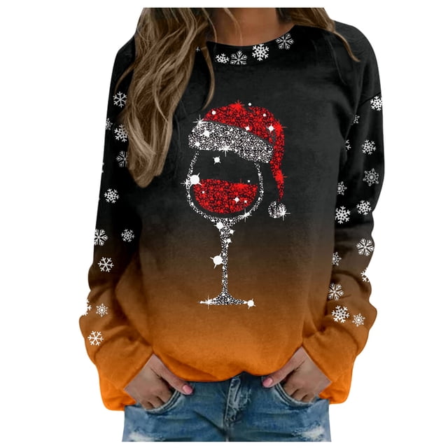 Chandail pour Femmes Merry 2002 Chandail pour Femmes Imprimé de Noël Col Rond Tenue 1 Pce pour Femmes Col Rond Coupe Chandail à Enfiler Hauts Convenable Chandail à Manches Longues pour Femmes Chandails d'Entraînement Blouse Ample