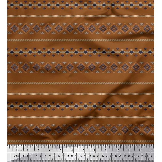 Soimoi Polyester Crepe Fabric Geometric Southwestern Printed Fabric 1 Yard 52 Inch Wide