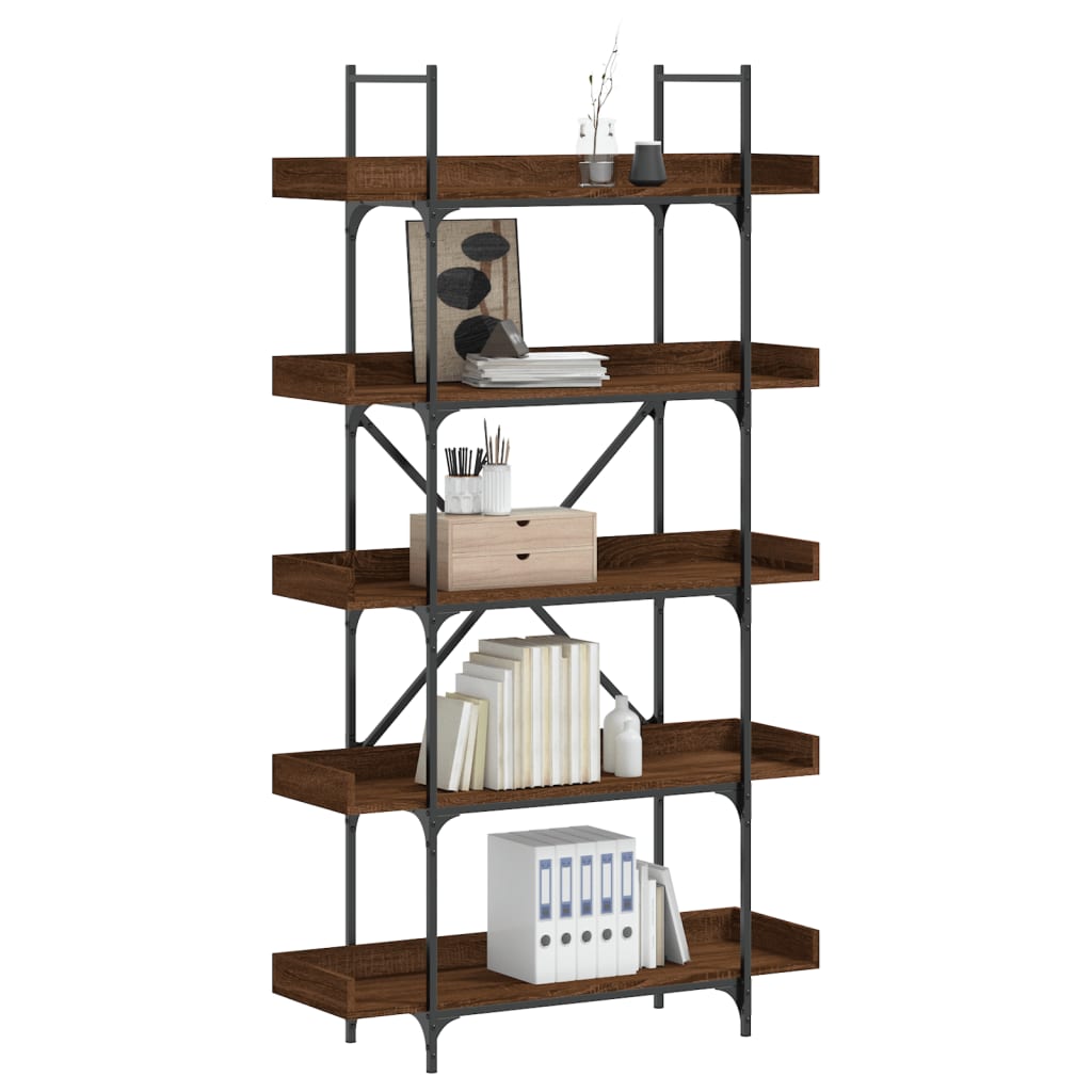 vidaXL Bookcase 5-Tier Brown Oak 39.4"x13"x71.1" Engineered Wood