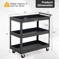 thumbnail image 3 of Costway Heavy Duty 3-Tier Utility Cart with Ergonomic Handle Universal Wheels Garage Black, 3 of 10