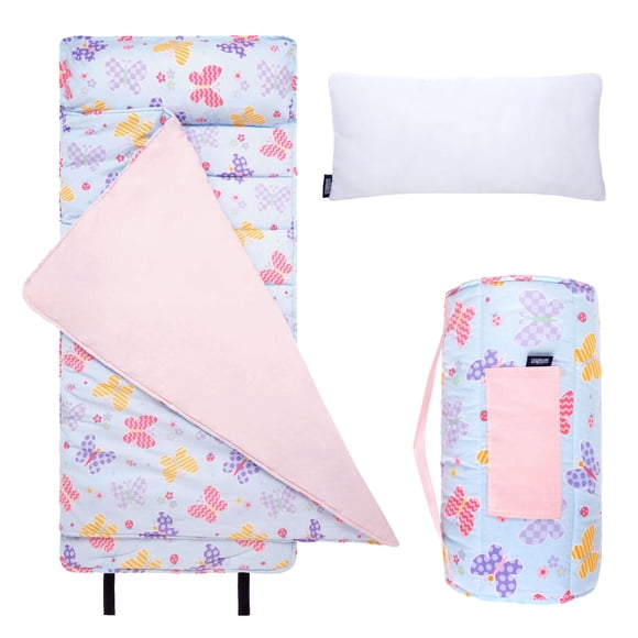 Wildkin Original Nap Mat with Reusable Pillow for Boys and Girls, Perfect for Elementary Sleeping Mat, Features Hook and Loop Fastener, Soft Cotton Blend Materials Nap Mat for Kids (Butterfly Garden)