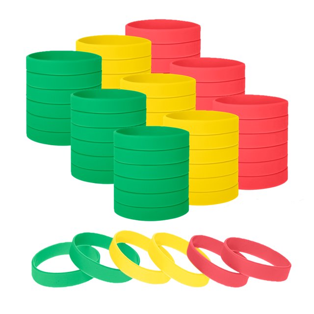 GOGO 60 Pcs Bracelets en Silicone pour Hommes Femmes, Bracelets Colorés de Distanciation Sociale - Rouge Jaune Vert