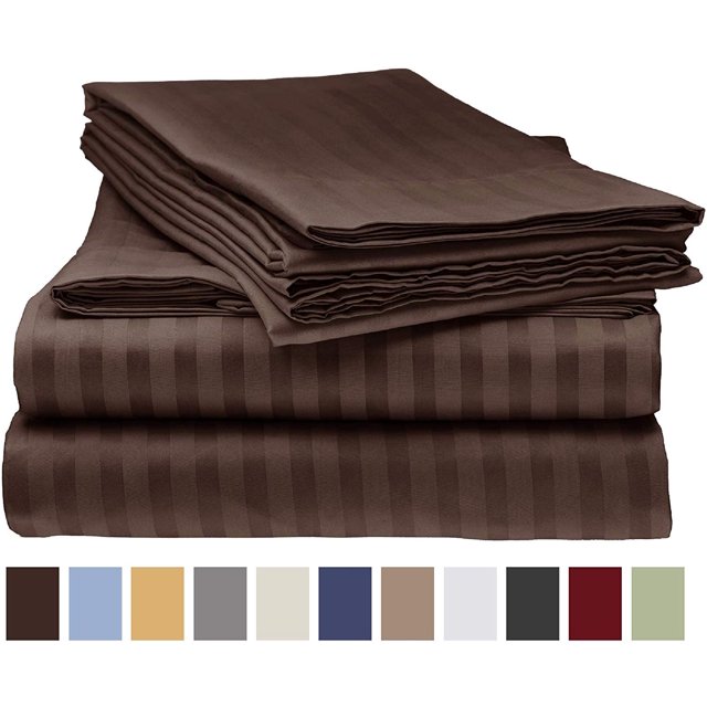 Deluxe Striped 1800 Prestige Soft and Comfortable Bed Sheets Set, Queen Mocha
