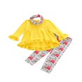 thumbnail image 1 of 3Pcs Kids Halloween Tracksuit Ruffle Long Sleeve Dress Top+Pumpkin Legging Pant Set with Scarf 3Pcs Outfit, 1 of 9