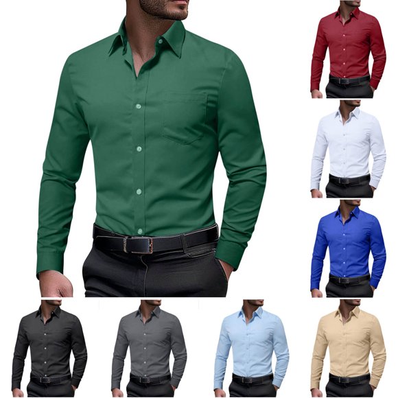 Miluxas Mens Stretch Dress Shirts Long Sleeve Button Down Shirt Regular Fit formal Business Shirts White XL(XL)