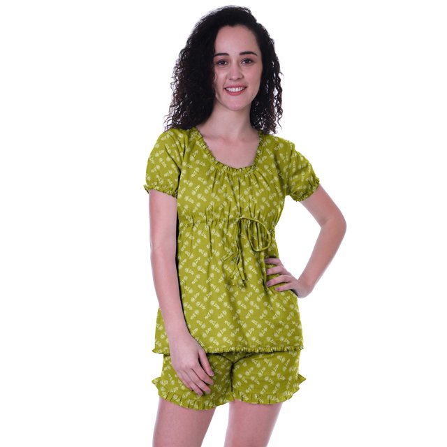 Moomaya Pyjama en Coton pour Femmes, Ensemble de Nuit 2 Pcs avec Shorts, Ensembles de Pyjama avec Shorts