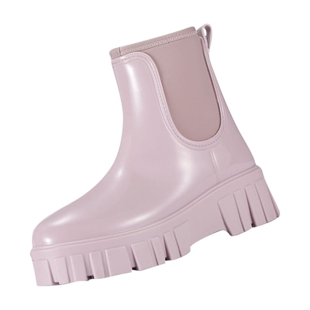 LOVZFMLL Bottes pour Femmes Bottines à la Cheville Bout Rond Imperméables Talon Bas Épais Bottes de Pluie Printemps Automne Mode Chaussures Décontractées
