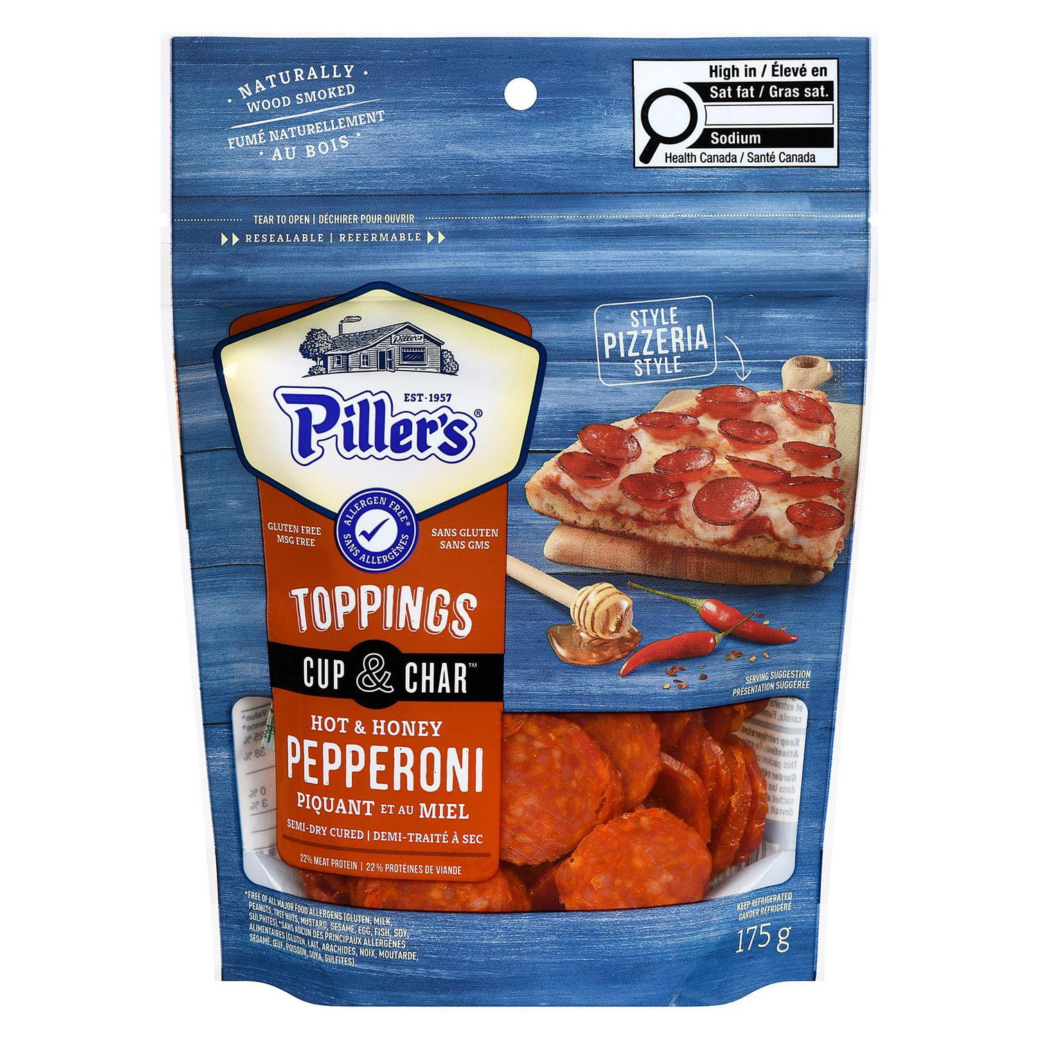 Toppings Cup & Char™ Hot & Honey Pepperoni, High Protein, Hot Honey Flavoured Pepperoni