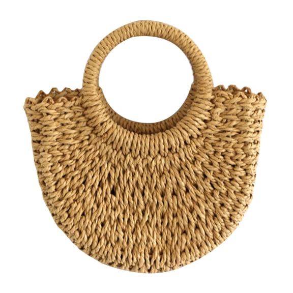 1pc Straw Woven Handbag Half-moon Shape Handbag Large Capacity Handheld Pouch