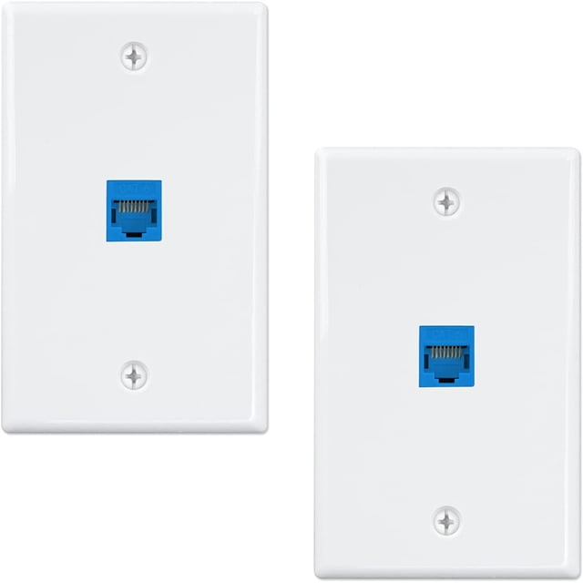 2-Pack 1 Port Ethernet Wall Plate, RJ45 Cat6 Female to Female Jack Inline Coupler Face Plates, 1-Port