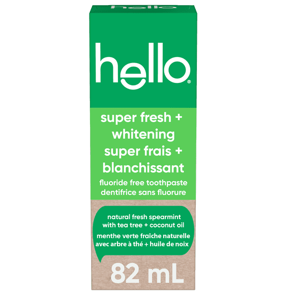 hello Super Fresh Whitening Fluoride Free Toothpaste, Natural Spearmint, 82 ml