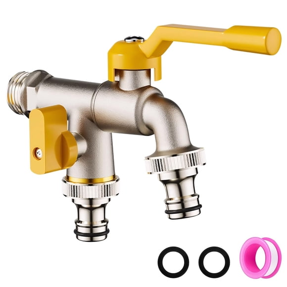 Binwennn Qsd-64-400 Robinets pour Cuisine Filtre à Eau Robinet d'Eau Chaude en Acier Inoxydable Robinet de Jardin 1/2 Pouce Laiton Double Robinet Extérieur Anti-Givre avec 1 X Connecteurs de Tuyau 1x Rouleau