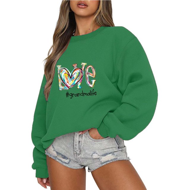Rbaofujie Chandails pour Femmes Mode Chandail Décontracté à Manches Longues à Col Rond de Noël Imprimé Chandail pour Dames Vert Chandails à Capuche Graphiques