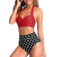 thumbnail image 3 of Women Vintage Swimsuit Two Piece Retro Halter Ruched High Waist Print Bikini Set, 3 of 9