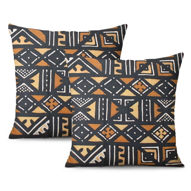 16x16 Inch Boho Farmhouse Decorative Throw Pillow Covers, Throw Pillow Covers Set of 2, Geometric Patterns, Square Pillow Covers for Couch, Sofa, Bed, and Fall Home Decor
