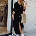 thumbnail image 2 of CEHVOM Robe d'Été pour Femme, Couleur Unie, Décontractée, à Manches Longues, Col Rabattu, Robe Maxi Décontractée de Plage, Solde, 2 of 4
