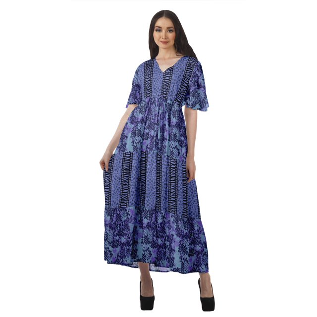 Moomaya Robes d'Été Imprimées à Manches Courtes pour Femmes, Tenue de Fête Décontractée