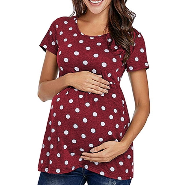 Jchiup Hauts de Maternité pour Femmes Fronces Latérales Chemise à Col Rond