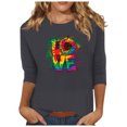 thumbnail image 2 of Qertyioot Cadeau de Saint-Valentin pour Femmes, Mode Manches Trois-Quarts Col Rond Rétro Imprimé de Noël Haut Ample Blouse Manches Trois-Quarts, 2 of 4