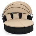 thumbnail image 2 of Costway Lit de Jour Rond pour Patio Extérieur avec Auvent Rétractable Coussins Coussins Décoratifs pour Pelouse Noir+beige, 2 of 9