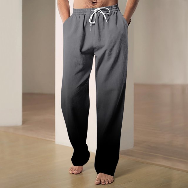 RXIRUCGD Men's Fashion Drawstring Elastic Waist Gradient Color Casual Length Pants, Dark Gray, Size: M