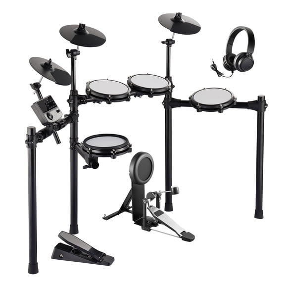 KFFKFF Electric Drum Set, 32 Drum Kits & 480 Sounds Electronic Drum Kit, USB MIDI Supported 8 in Quiet Mesh Snare Electric Drum Set with 10 in Cymbals Drum Sticks & Headphone