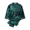 thumbnail image 3 of Women 2PCS Pajama Set  Solid Color Long Sleeve Button-Down Laple Collar Top Long Elastic Band Pants  Sleepwear Set, 3 of 8
