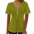 thumbnail image 1 of AherBiu Womens Tops Summer Button Round Neck Solid Color Ruched Dressy Casual Loose Tunics Tshirts, 1 of 4