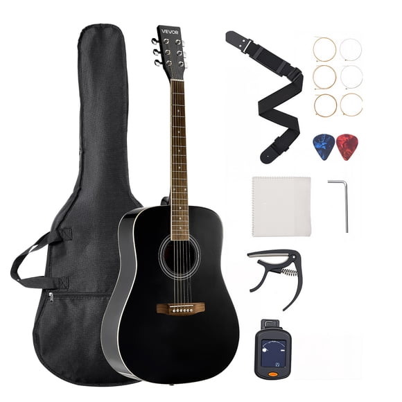 VEVOR Guitare Acoustique Dreadnought 41 Po Ensemble pour Débutant avec Sac de Concert pour Adulte Noir