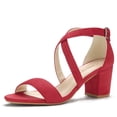 thumbnail image 1 of BLISSFUL STEP Women's Solid Color Open Toe Cross Strap Mid Chunky Heel Sandals, 1 of 7