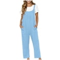 thumbnail image 1 of PEZHADA Combinaison Décontractée Sans Manches Ajustable pour Femme, Barboteuse à Pantalon Long Extensible avec Poches, Bleu Pâle, Petit, 1 of 6