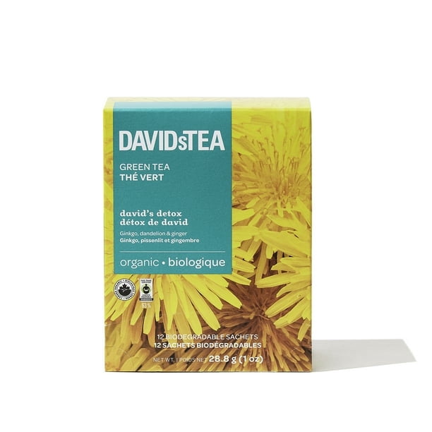 DAVIDsTEA - Green Tea - Pack of 12 Individually Wrapped Sachets - Organic David's Detox Tea