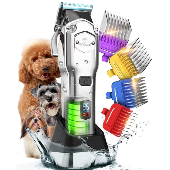 oneisall Tondeuses pour Animaux pour Toilettage Professionnel, Kit de Toilettage pour Chien Sans Fil/rechargeable avec Peignes Métalliques Détachables, Tondeuses pour Chien Robustes à Faible Bruit