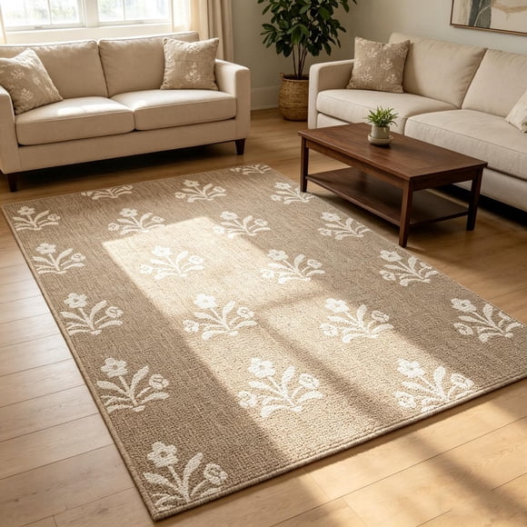Qiopertar Outdoor Rug, Weather Resistant Flatweave Outdoor Rug with Fade Stain Resistant Synthetic Fibers, Boho Floral Patio Carpet for Deck Porch Living Room