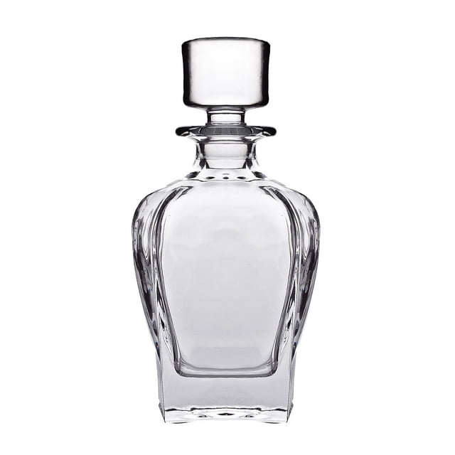 Tandem Whiskey Decanter, 700 ml, clear glass with a broad square base and rounded shoulders, featuring a thick glass stopper and dishwasher safe design, crafted for whiskey connoisseurs to enhance the enjoyment of single malts and aged blends, suitable for home bar use.