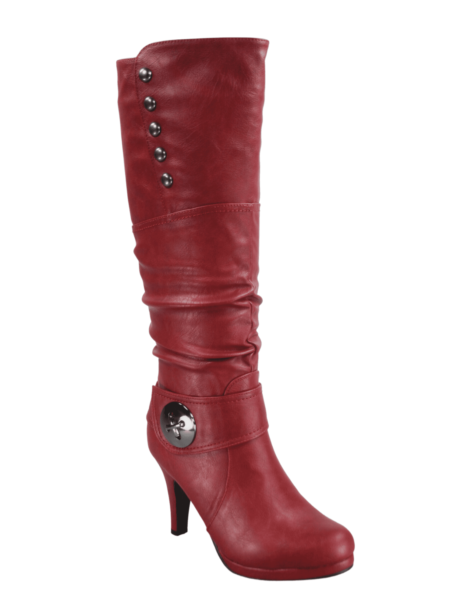 Bottes Mode Décontractées pour Femmes à Talons, Hauteur Genou, Plateforme, Fermeture Éclair Latérale, Boucle, Robe ( Rouge, 6)
