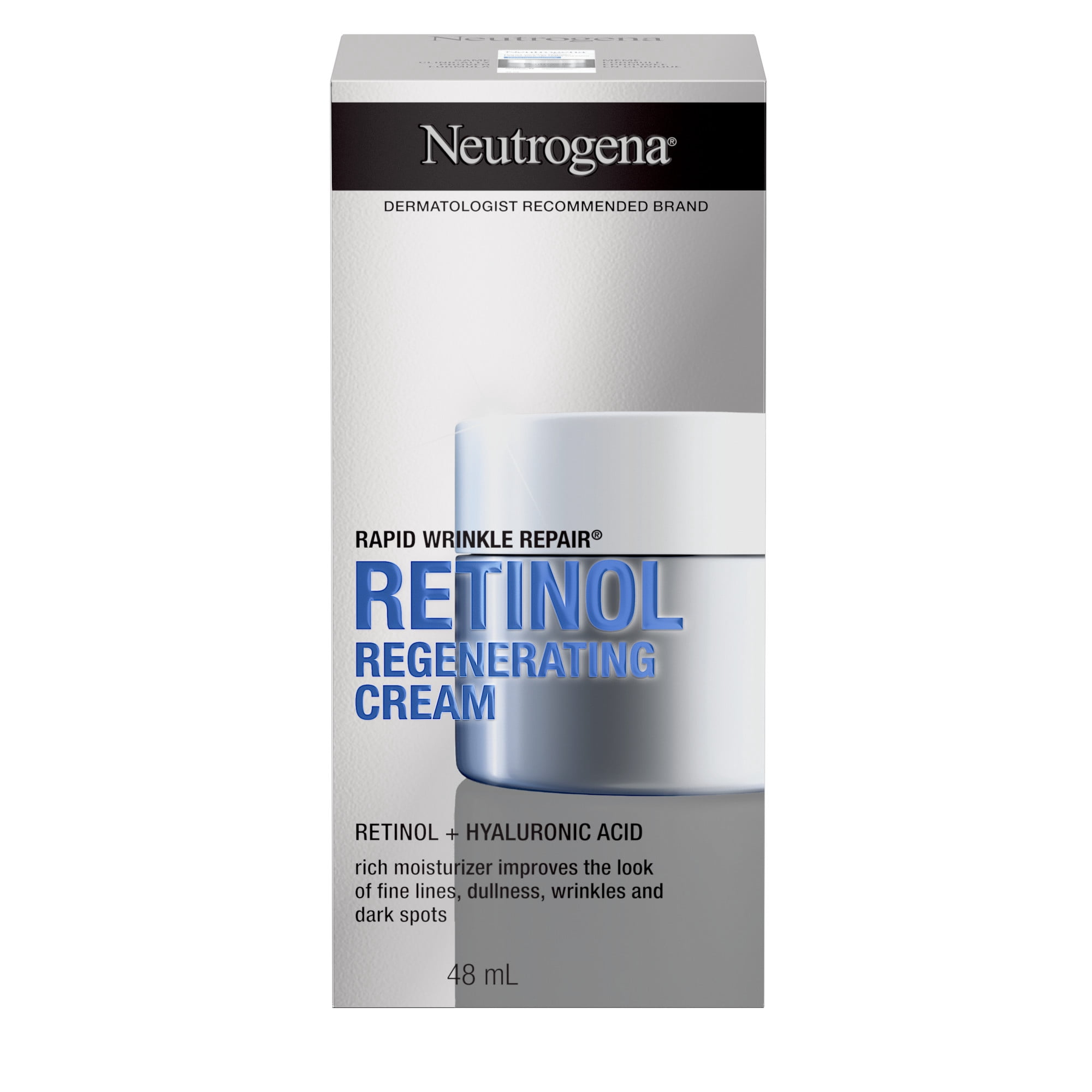 Crème régénératrice Neutrogena Correcteur de rides express, Hydratant Visage et yeux avec rétinol - Sérum avec acide hyaluronique, 48 ml