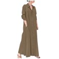 thumbnail image 4 of Meichang Robe Chemise Boutonnée pour Femmes Robe Maxi Unie Coupe Ample Manches Longues Col Longues Robes avec Poche Robe Évasée de Travail, 4 of 9