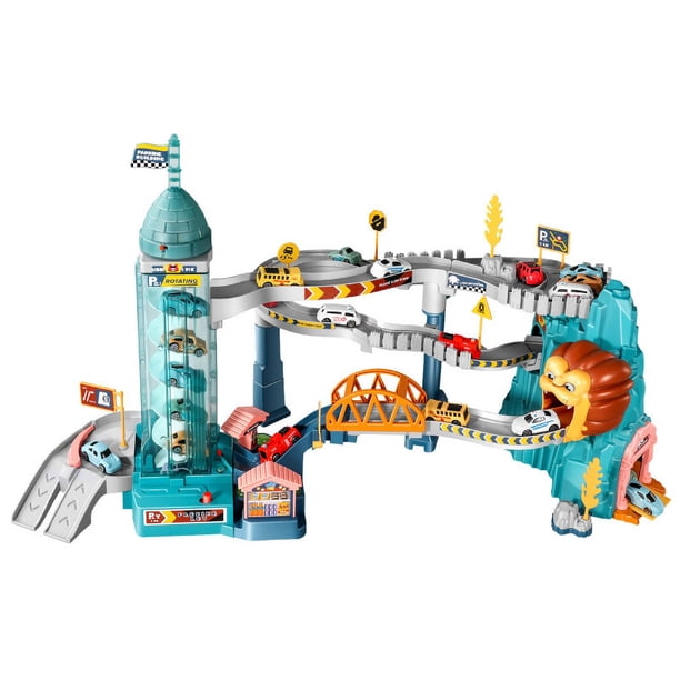 Symiu Circuit Dinosaure – 216 Pièces De Piste, 8 Figurines Dinosaures, 1 Voiture électrique à LED – Cadeau Enfant 3-7 Ans, Boîte De Rangement