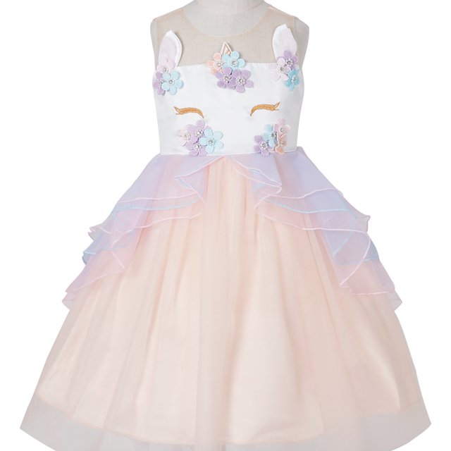 Girls Unicorn Costume Pageant Flower Princess Party Dress