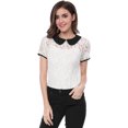thumbnail image 2 of INSPIRE CHIC Women's See Through Contrast Color Collar Lace Top Blouse, 2 of 7