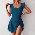 thumbnail image 2 of Plus Size High Neck Swimsuit Women's Swim Romper Sleeveless Solid Push Up Padded Ruffle Cap Sleeve, 2 of 6