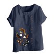 thumbnail image 4 of Pisexur Hauts pour Femmes en Coton et Lin Été Décontracté Imprimé Papillon Blouses Oversize Col Rond Tunique Ample Manches Courtes Hauts Chemises Grande Taille, 4 of 5