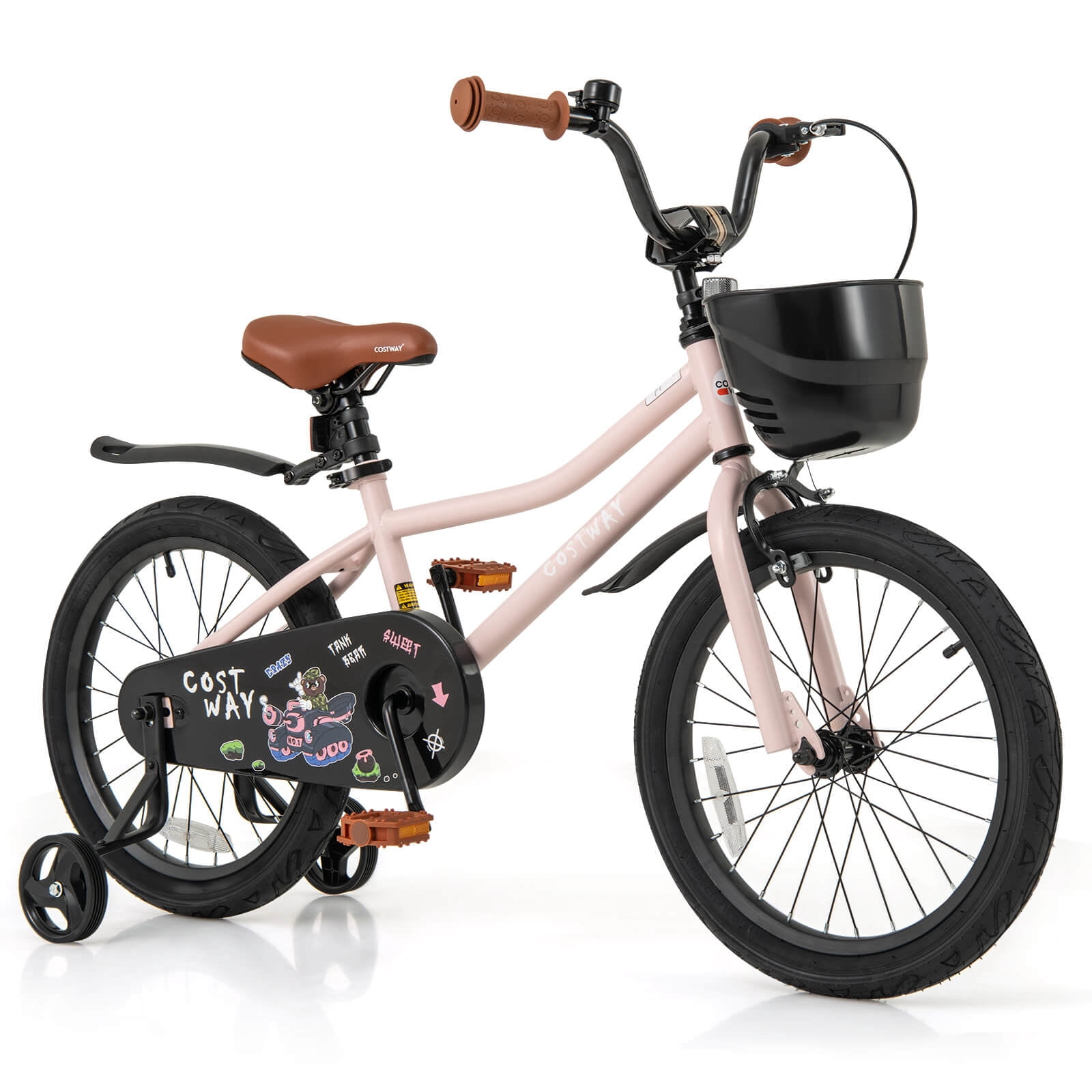 Costway 18" Kid's Bike with Training Wheels Adjustable Handlebar & Seat Handbrake Pink
