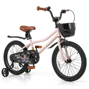 Costway 18" Kid's Bike with Training Wheels Adjustable Handlebar & Seat Handbrake Pink