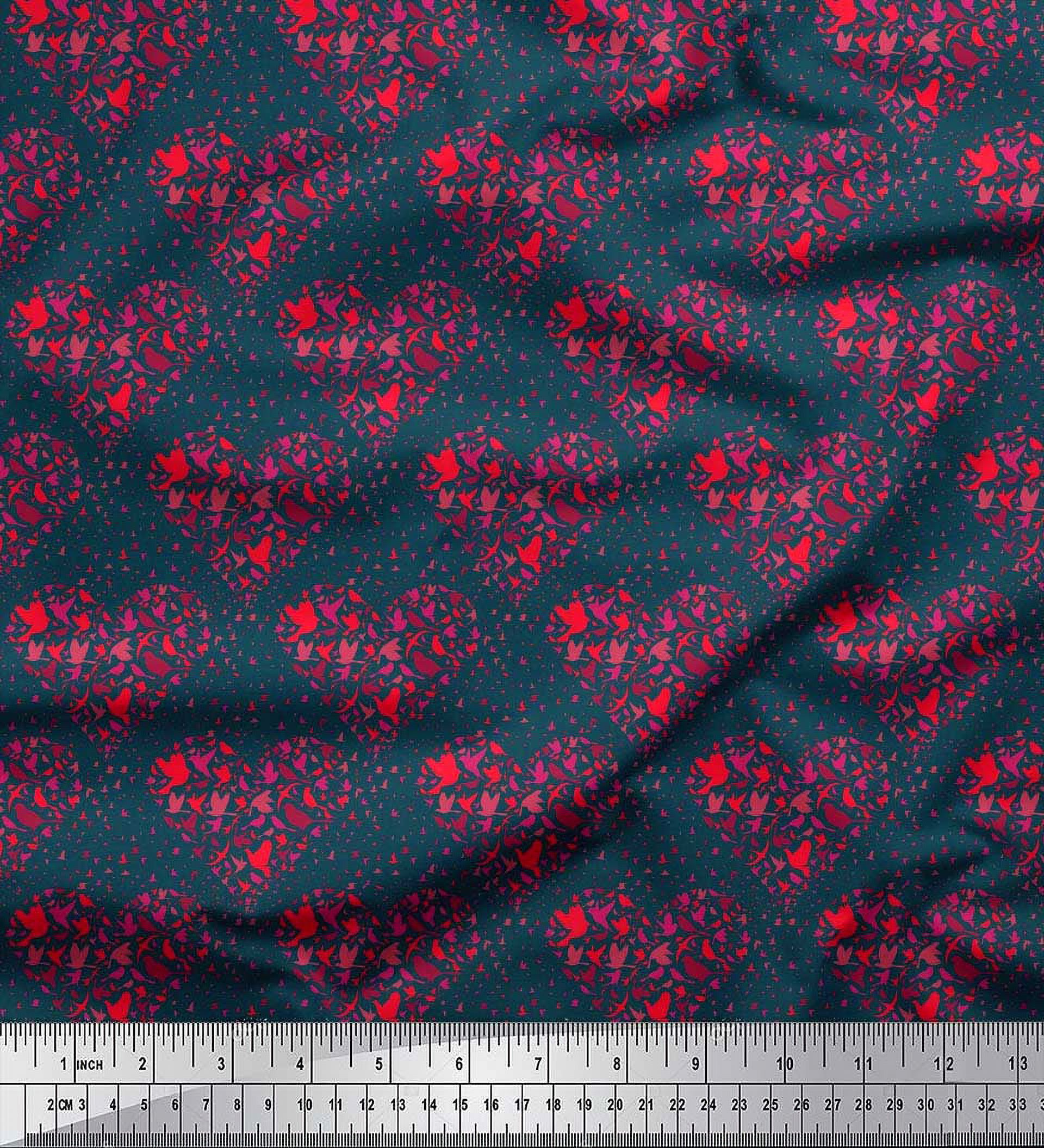 Soimoi Crepe Silk Fabric Bird & Heart Fabric Prints by Yard 42 Inch Wide