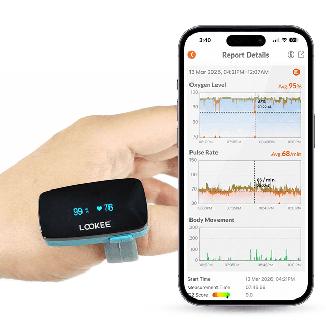 LOOKEE® Ring Sleep Oxygen Monitor with Vibration Reminder for Low O2 | Continuous Ring Pulse Oximeter Overnight Tracks Blood Oxygen Level and Heart Rate | Free Mobile App Reports