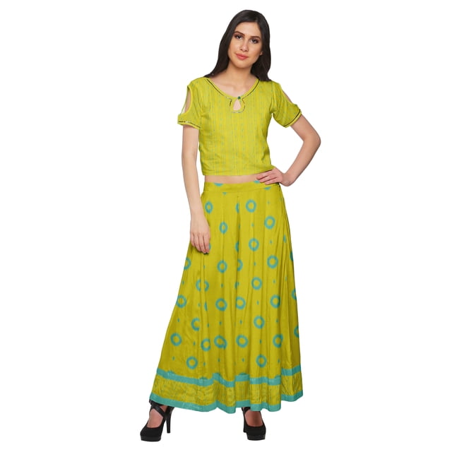 Moomaya Printed Cold Shoulder Keyhole Neck Crop Top And Palazzo Set Ethnic Wear