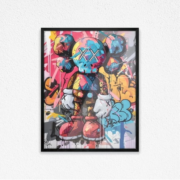 Impression d'Art Mural sur Toile Graffiti de Rue KAWS Colorés Portrait Art Art Moderne Art Mural Décoration Murale pour Salon Chambre Bureau à Domicile Cadeau 8x10 Pouces Sans Cadre