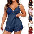 thumbnail image 1 of Jovati Ensembles de Vêtements de Nuit pour Femmes, Camisole en Dentelle à Bretelles Spaghetti à Col en V avec Shorts en Satin Assortis, Coupe Décontractée, Fermeture à Enfiler, Tissu à Séchage Rapide, Tenue d'Intérieur pour Toutes les Saisons, 1 of 9